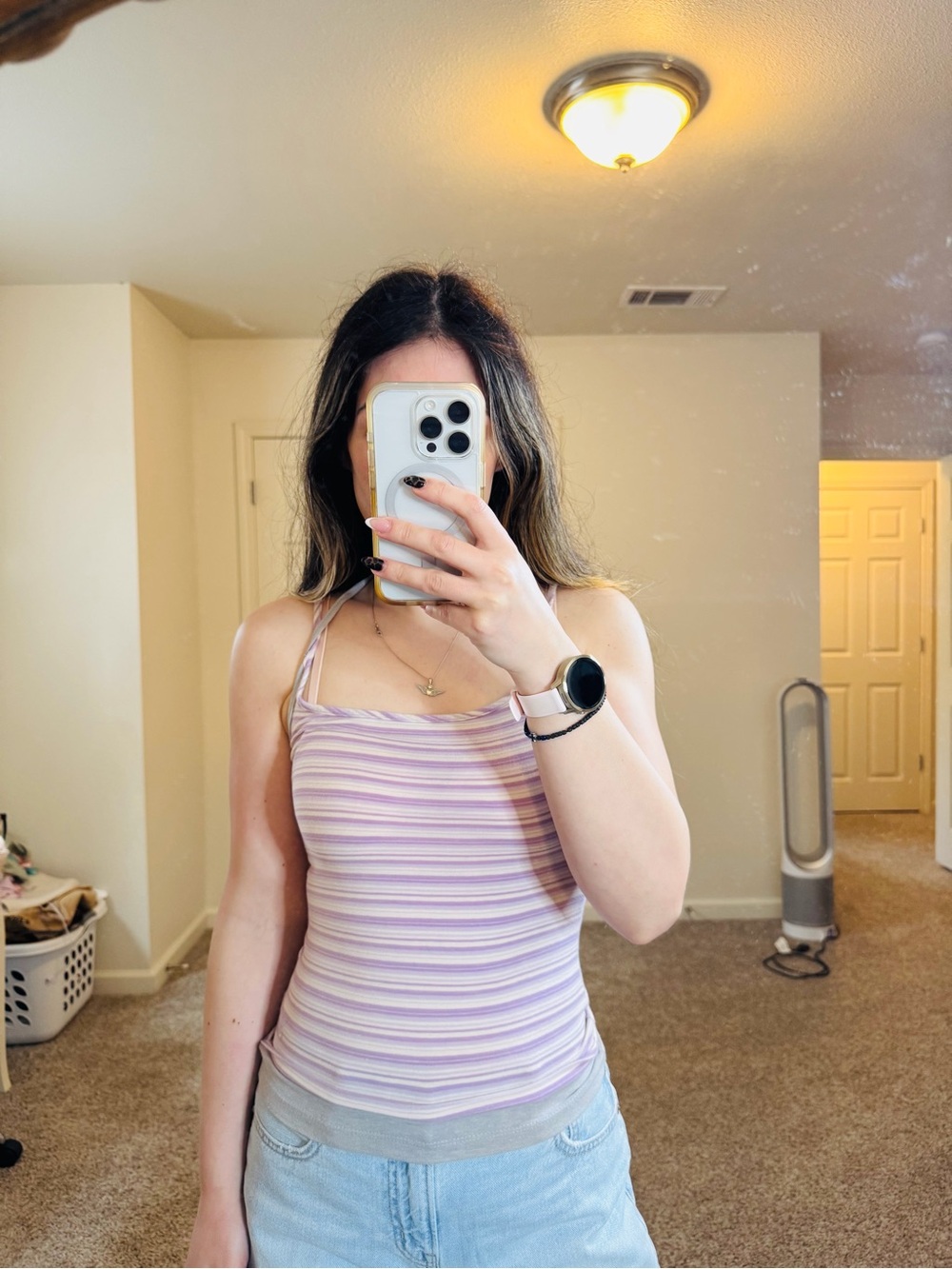 Out From Under Cotton Compression Layered Cami Purple Stripe Size S